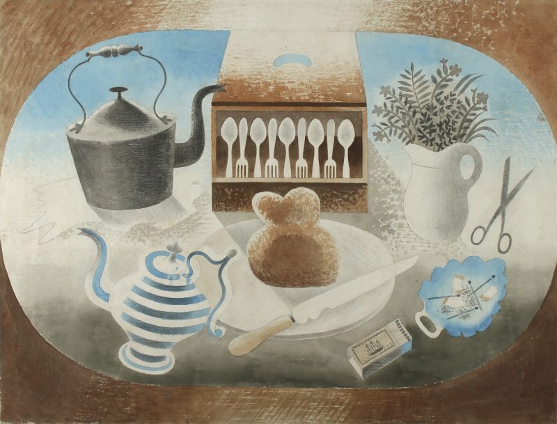 Kettle, Teapot, Breadboard, Matches by Eric Ravilious