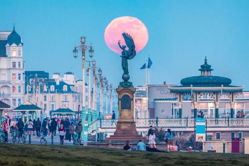 Pink Moon and The Peace Statue Brighton By Michael Steven Harris
