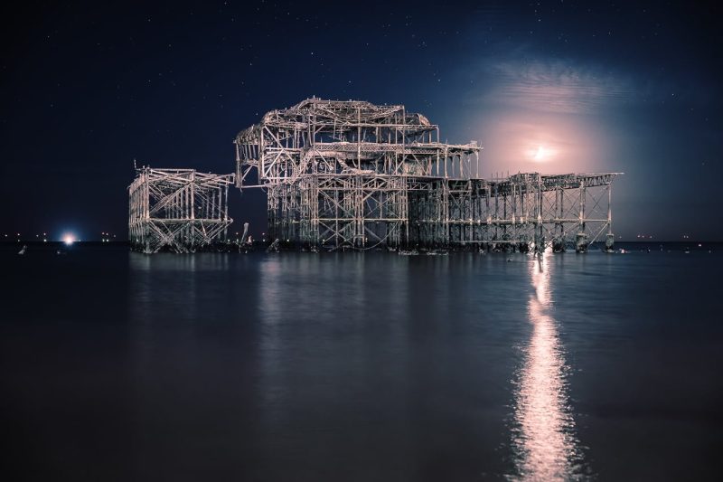 Crescent Moon setting over the West Pier Brighton By Michael Steven Harris