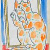a drawing of a cat looking at a mirror